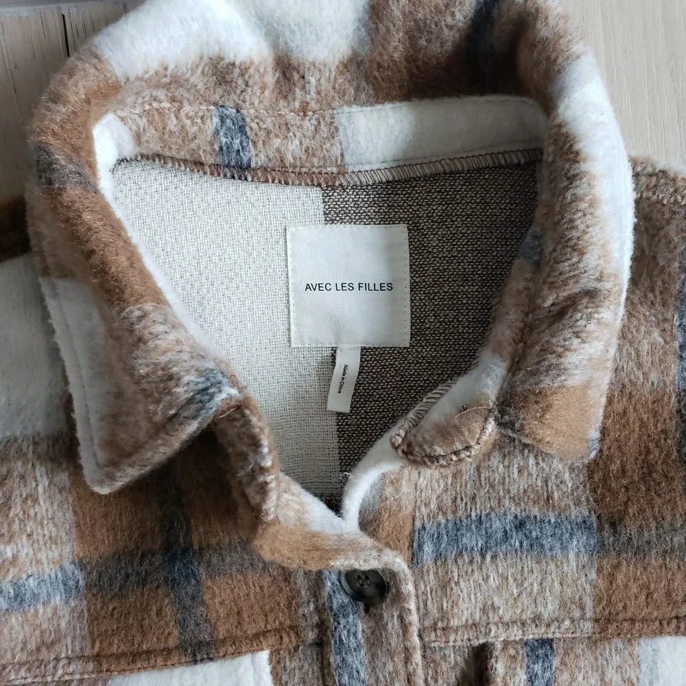 Avec Les Filles Shacket Womens XS‎ Brown Plaid Oversized Shirt Jacket